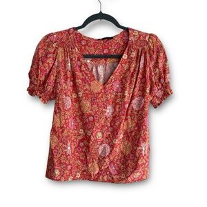 Rachel Zoe smocked puff sleeve floral top